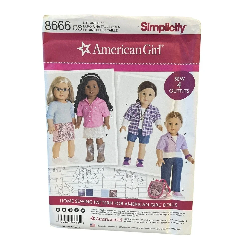 Simplicity 8666 American Girl‎ Doll Clothes Sewing Pattern One Size